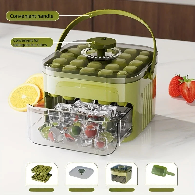 Bac à glaçons compact à double compartiment avec couvercle et bac, tiroir à glaçons coulissant avec poignée de transport, accessoires de cuisine, gadgets assez pratique.