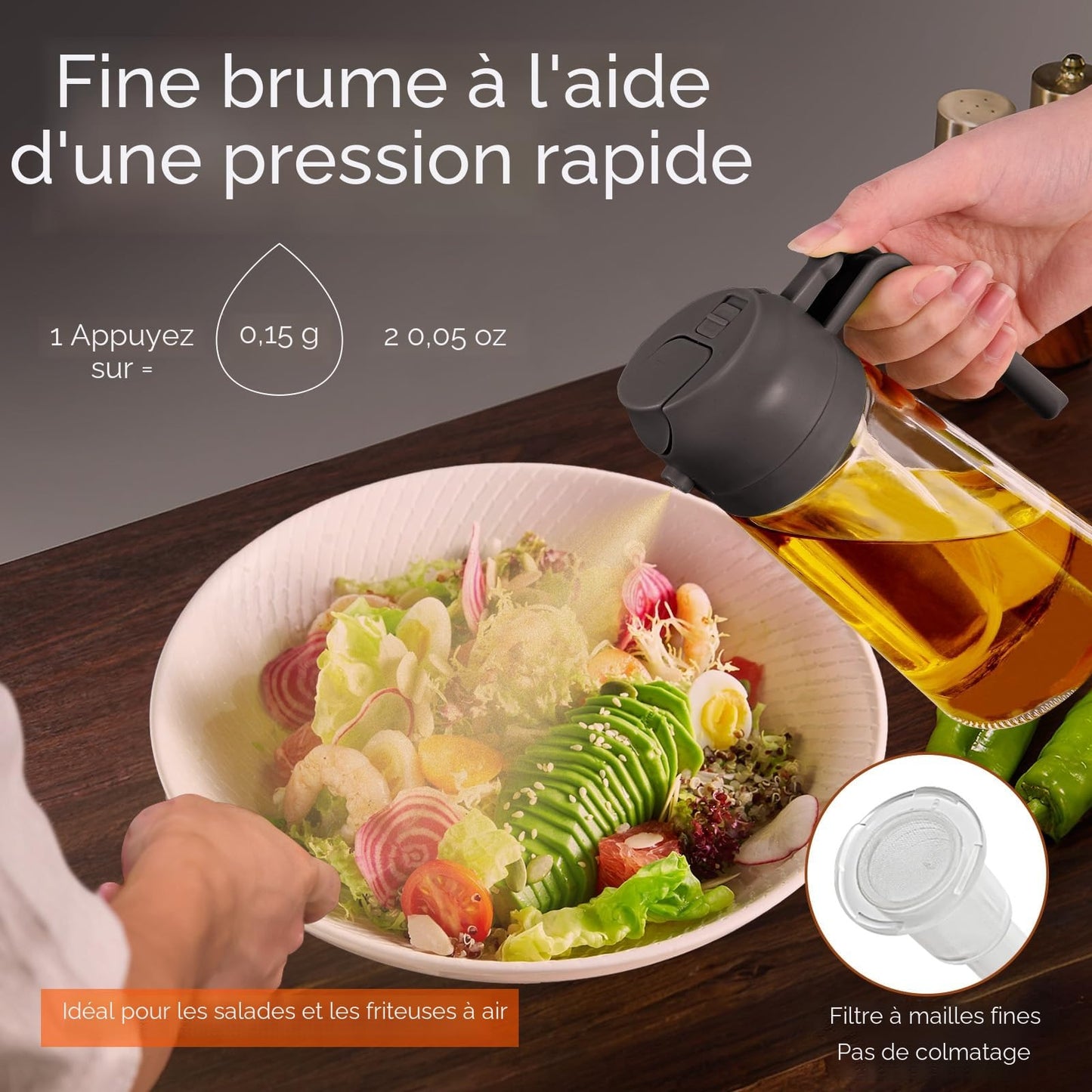 Vaporisateur d'Huile 2-en-1, Spray Cuisine Anti-Gaspi pour Cuisiner Plus Sainement