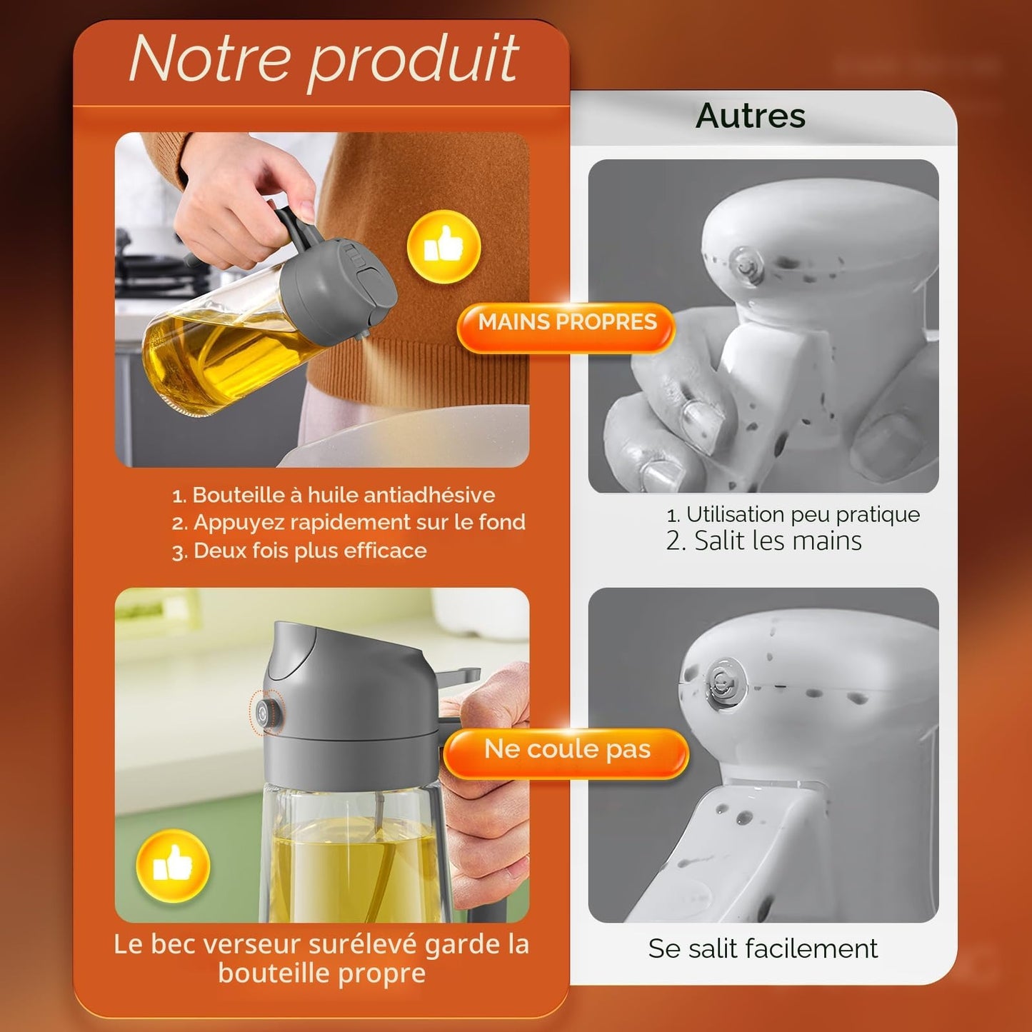 Vaporisateur d'Huile 2-en-1, Spray Cuisine Anti-Gaspi pour Cuisiner Plus Sainement
